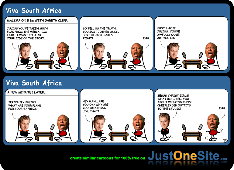 Click cartoon to read full post or to COMMENT Gareth Cliff meets Julius Malema cartoon cartoon