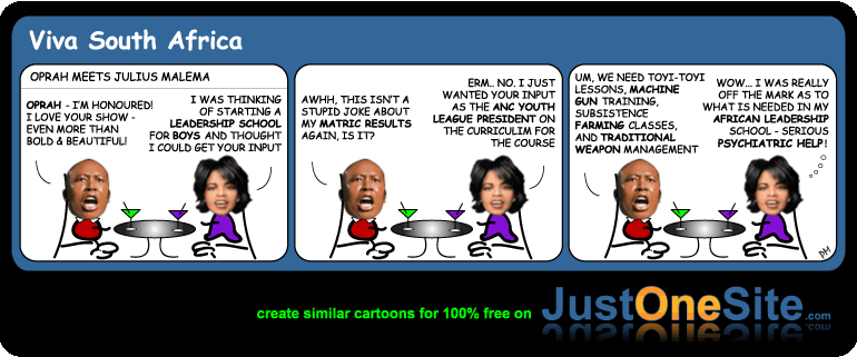 Click cartoon to read full post or to COMMENT Oprah taps Malema’s brain on school curriculum cartoon