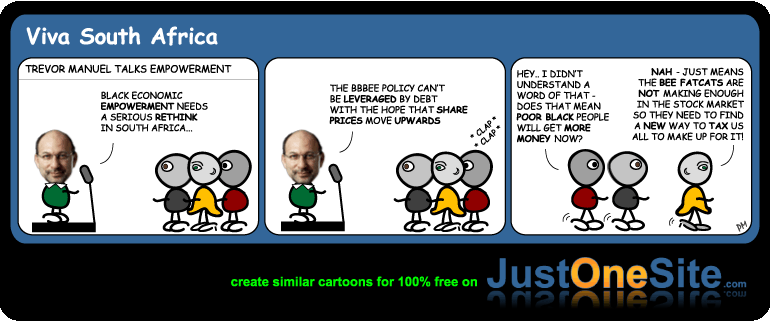 Photo of Trevor Manuel on Black Empowerment cartoon
