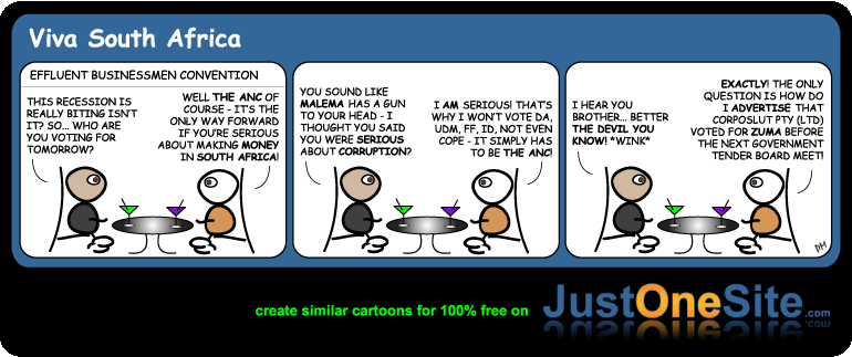 Click cartoon to read full post or to COMMENT South African 2009 election Voters Guide cartoon