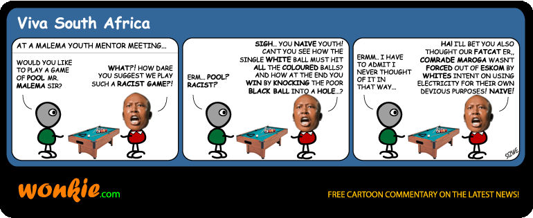 Click cartoon to read full post or to COMMENT Eskom Blackouts are Racist cartoon