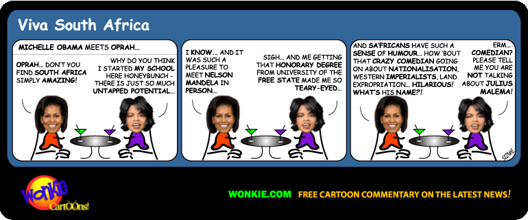 Click cartoon to read full post or to COMMENT Michelle Obama and Oprah in South Africa cartoon