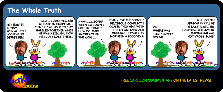 Click cartoon to read full post or to COMMENT Easter Bunny causes Religious Mayhem cartoon