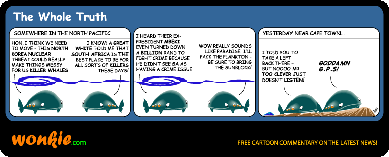 Beached whales South Africa cartoon
